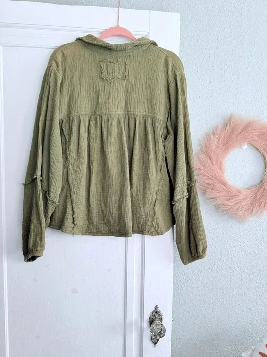 We The Free Olive Green Gauze V-Neck Tunic - Picture 6 of 6